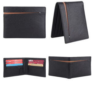 Men’s Leather Wallet – Design A-131 BLK/TAN (RFID)