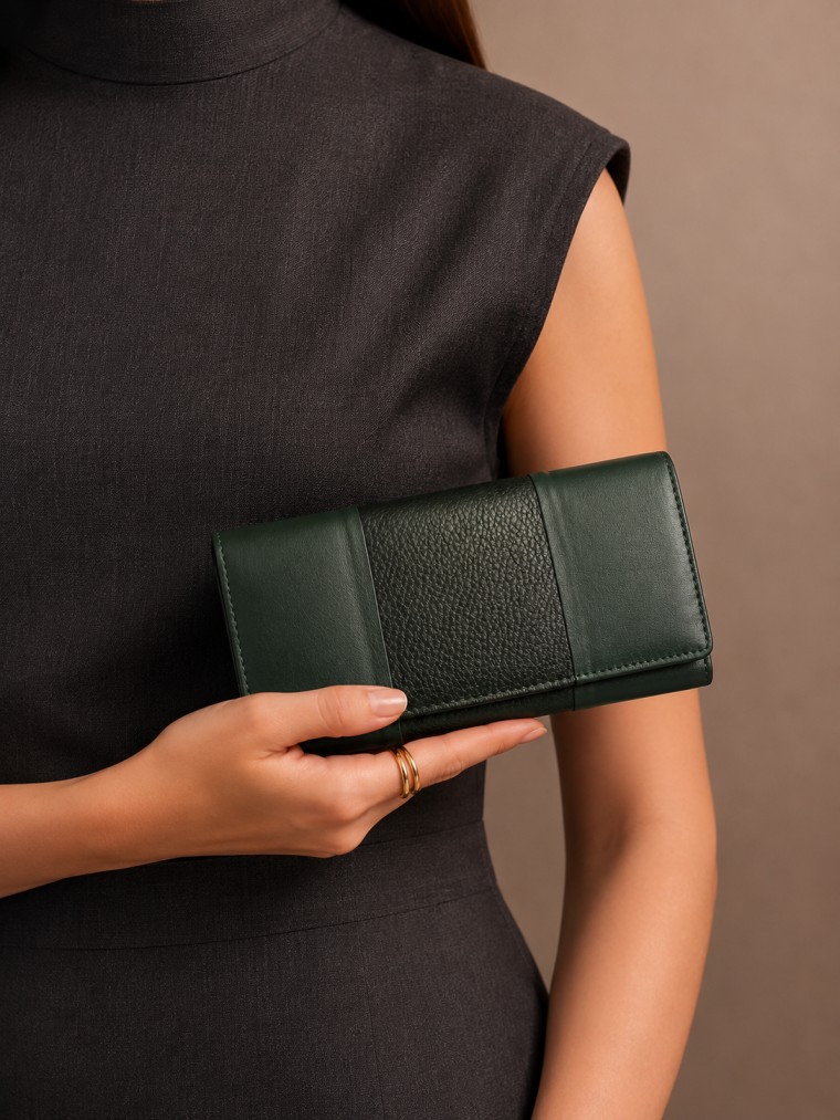 Leather Ladies Wallets – Design W2-Green - Image 2