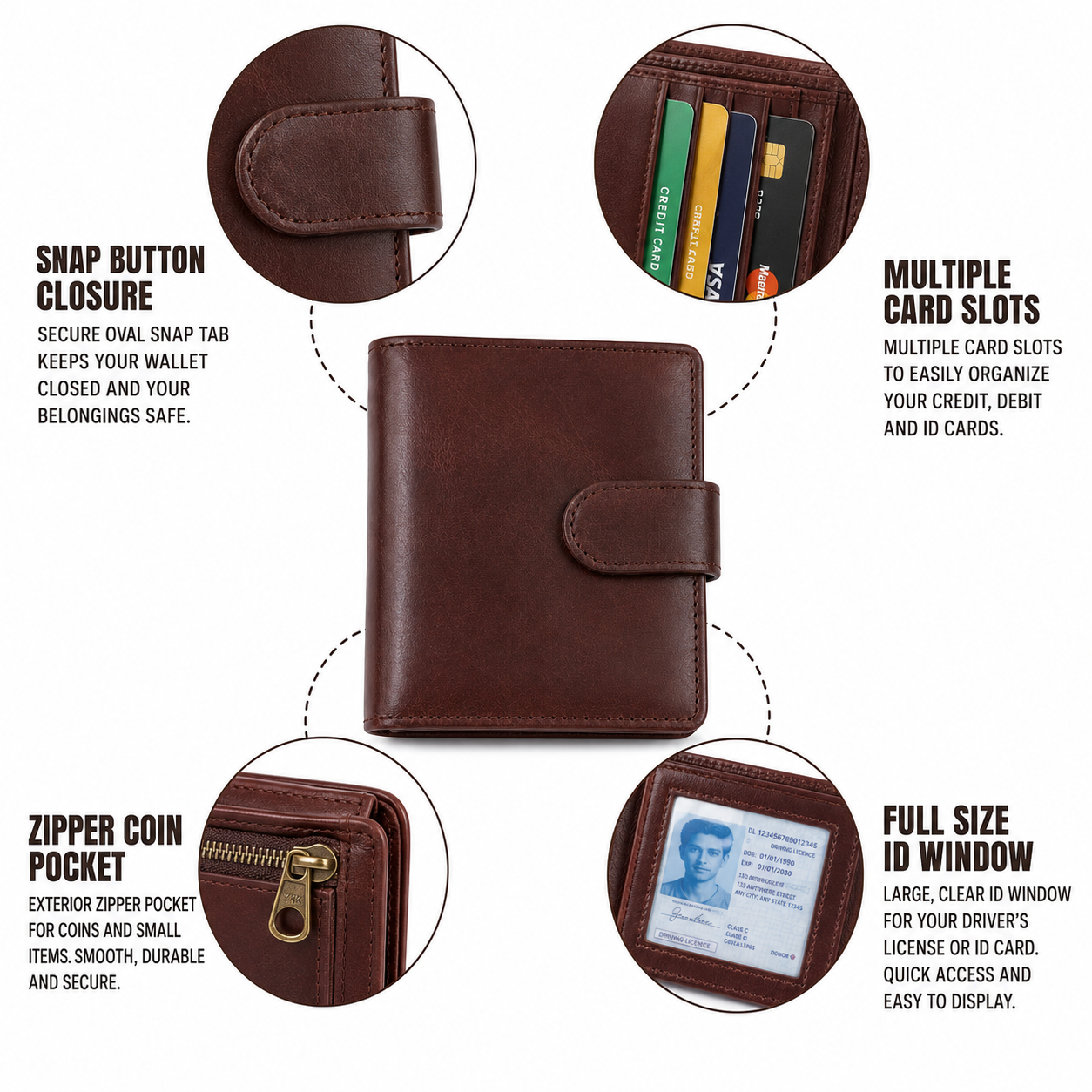 Leather Ladies Wallets – Design W6-Maroon - Image 4