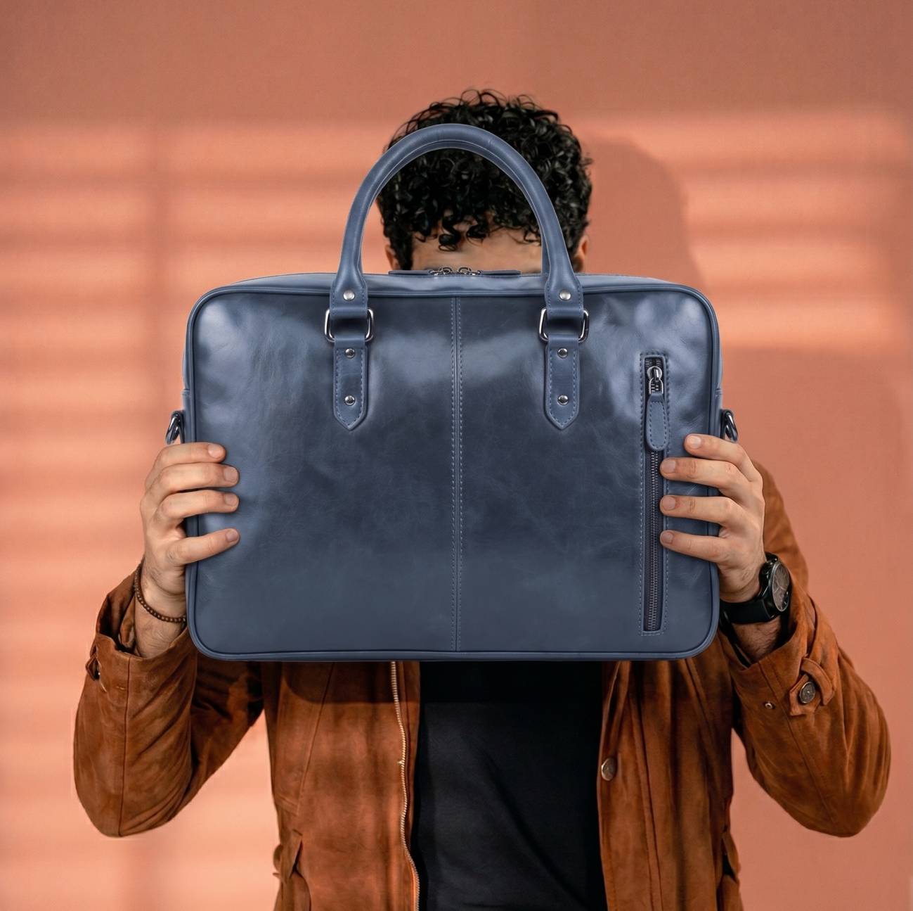 Leather Laptop Bag – Design CL-104 (Blue) - Image 2