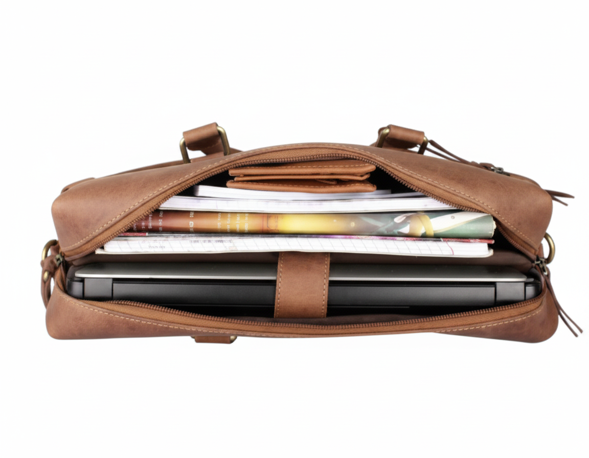 Leather Laptop Bag – Design NL-101 (Brown) - Image 4