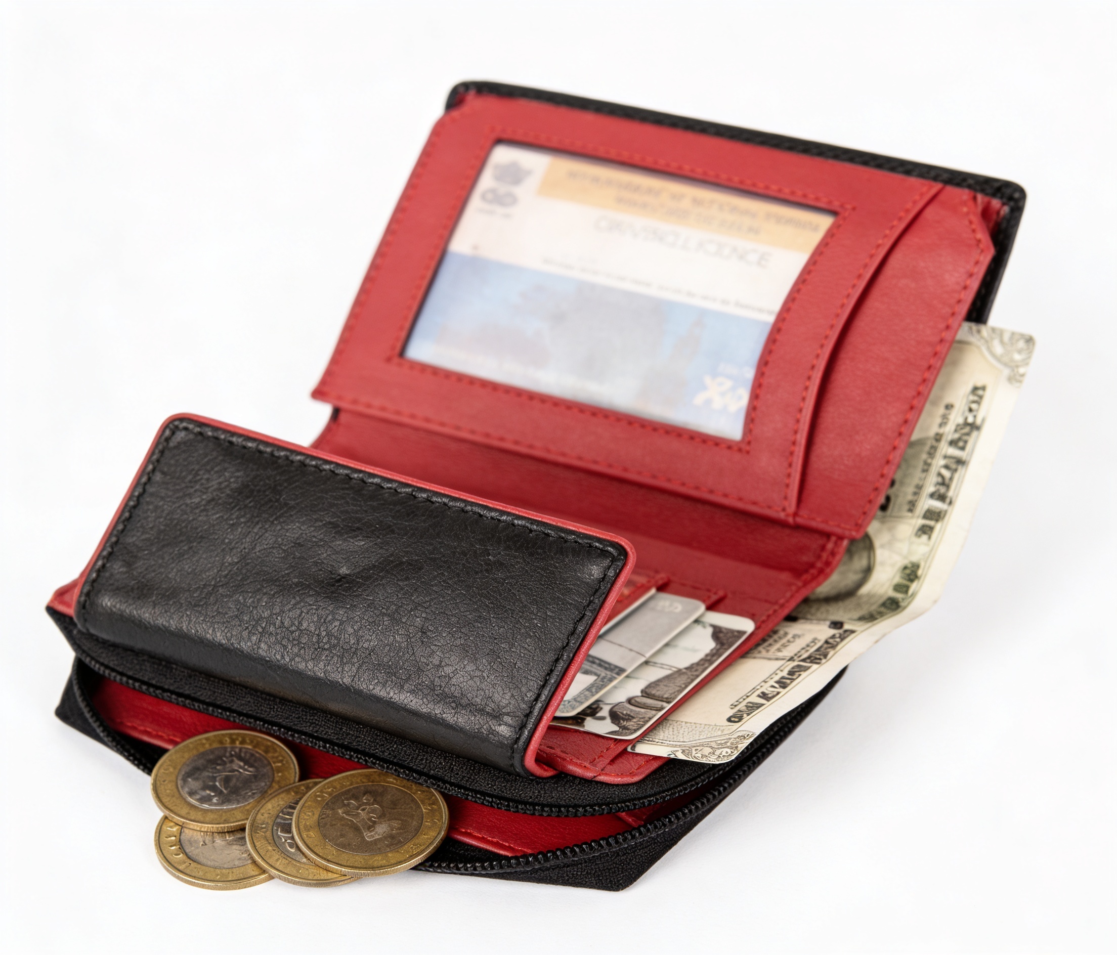 Leather Ladies Wallets – Design W5-Black/Red - Image 3