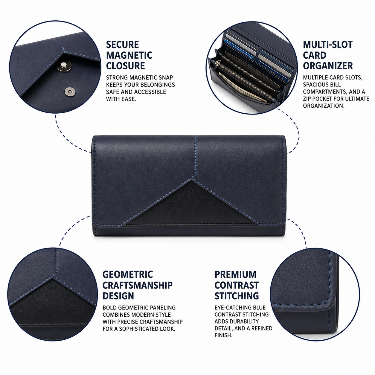 Leather Ladies Wallets – Design W8-Blue - Image 3