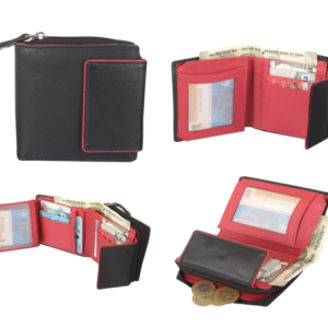 Leather Ladies Wallet – Design W5-Black/Red